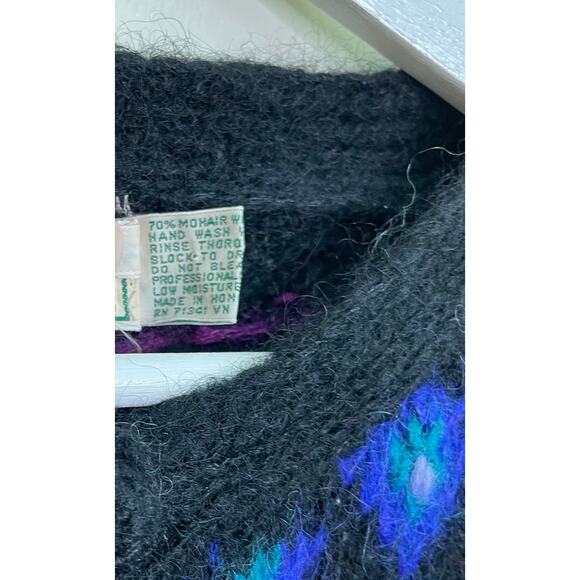Vintage L.L. Bean Women's Size S Black Mohair-Nylon Fair Isle Cardigan Sweater - Picture 5 of 10